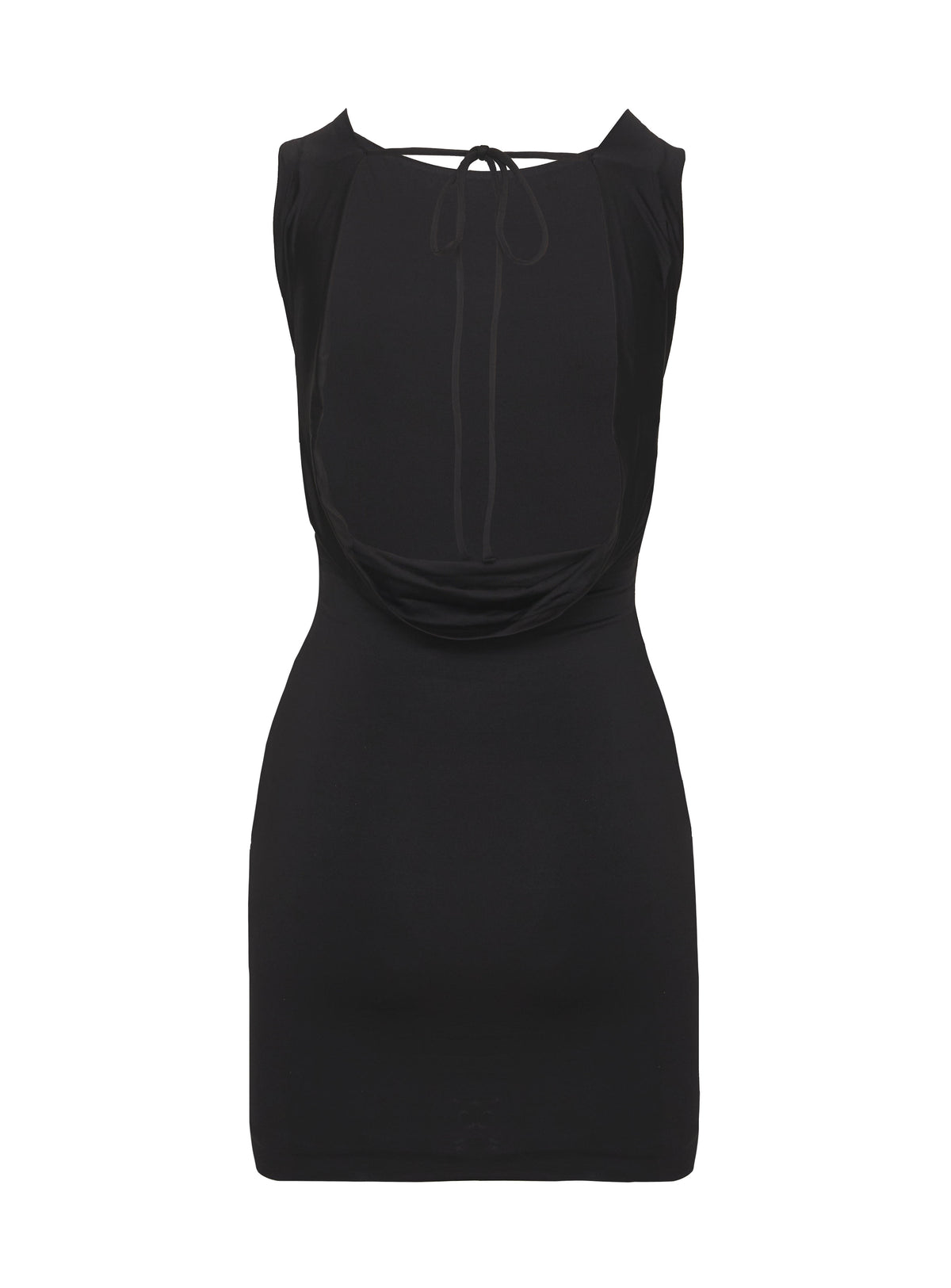 back view of model wearing Princess Polly Alexandros Mini Dress Black Crew Neck 