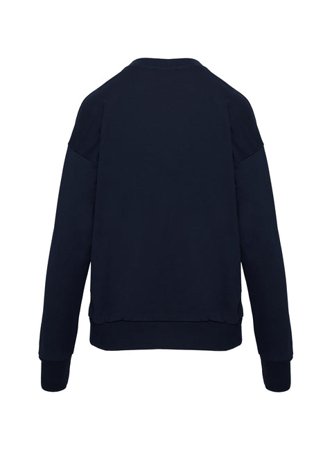 back view of model wearing Princess Polly All Day Crewneck Sweatshirt Navy 