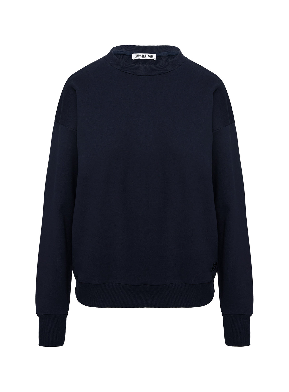 front view of model wearing Princess Polly All Day Crewneck Sweatshirt Navy 