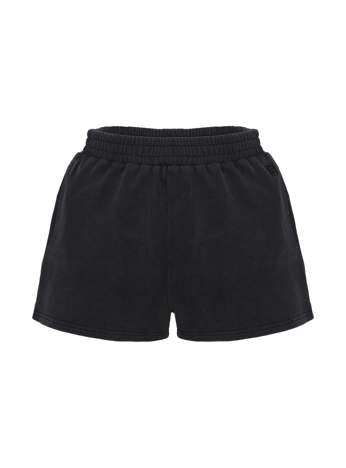 side view of model wearing Princess Polly All Day Short Washed Black High Waisted Shorts 
