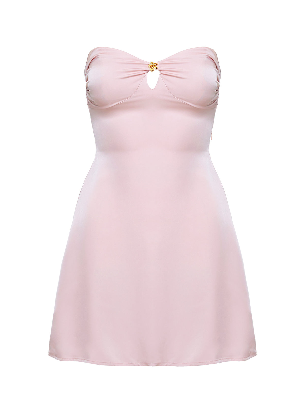 front view of model wearing Princess Polly Americano Mini Dress Pink Sweetheart Neckline 