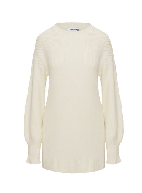 back view of model wearing Princess Polly Amsterdam Sweater Ivory Jumpers 