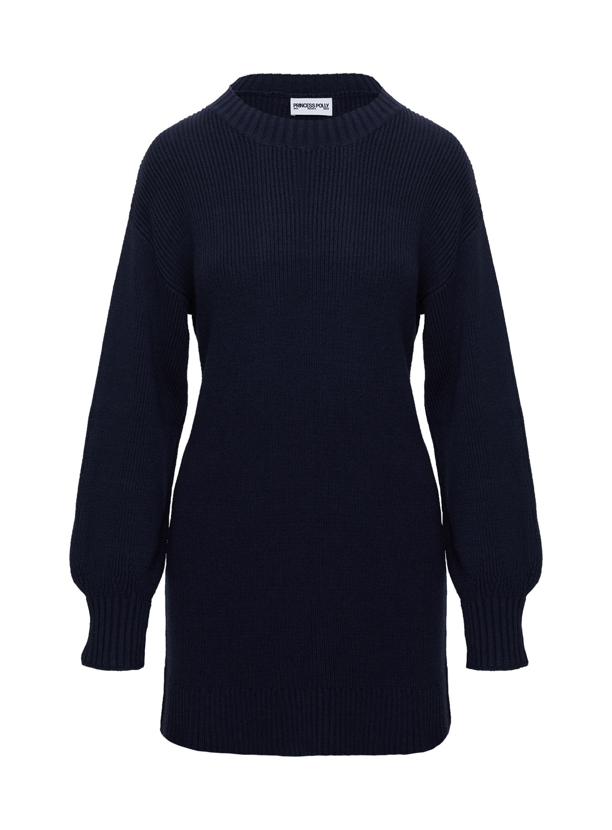 back view of model wearing Princess Polly Amsterdam Sweater Navy Longline Jumpers Jumpers 