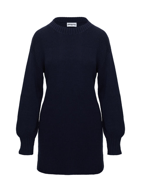 back view of model wearing Princess Polly Amsterdam Sweater Navy Longline Jumpers Jumpers 