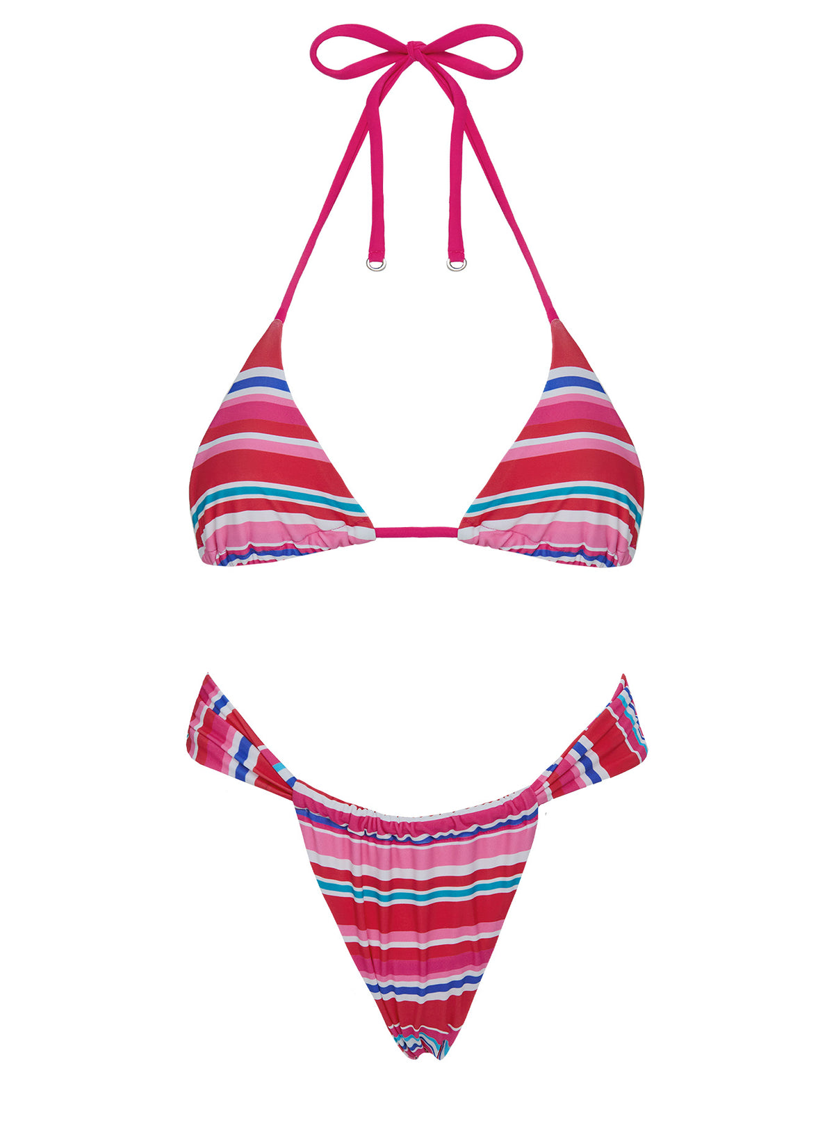 Summer Season Ruched Side Bikini Bottoms Pink / Blue Stripe