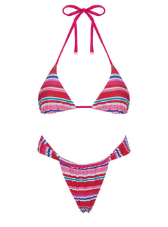 Summer Season Ruched Side Bikini Bottoms Pink / Blue Stripe