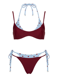 Andrei Layered Cheeky Bikini Bottoms Red / Blue Polka Dot