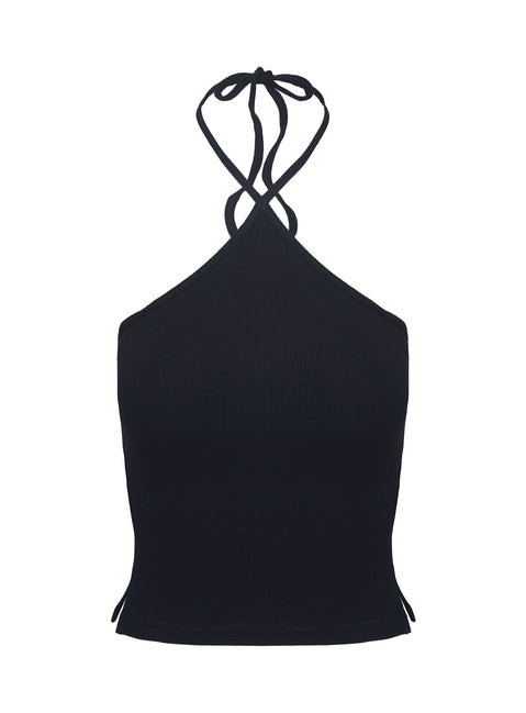 product Princess Polly Baseline Halter Rib Top Black Sleeveless 