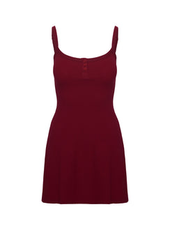 side view of model wearing Princess Polly Baseline Rib Mini Dress Red Scoop Neck 