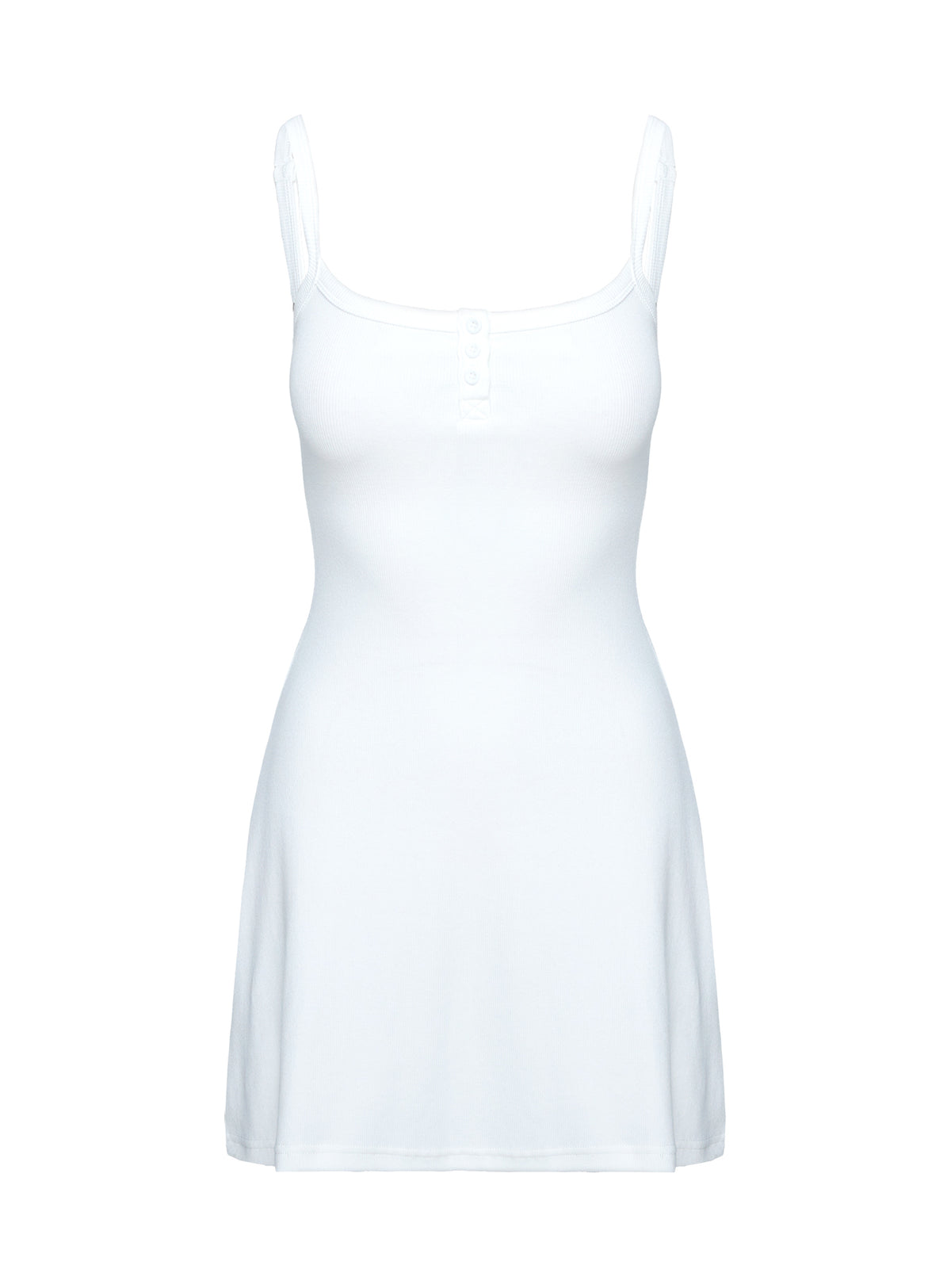 back view of model wearing Princess Polly Baseline Rib Mini Dress White Scoop Neck 