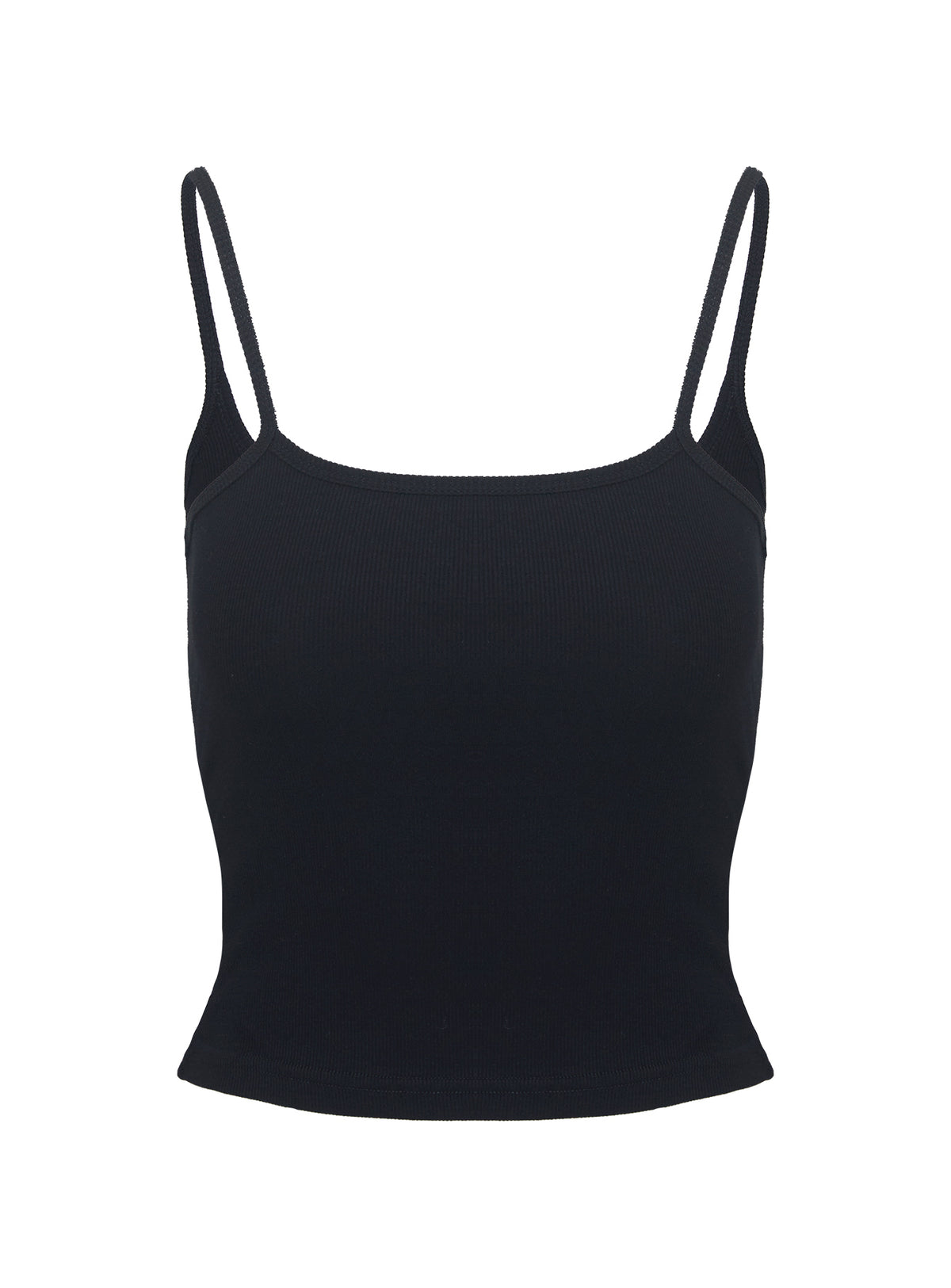 back view of model wearing Princess Polly Baseline Rib Top Black Sleeveless Square Neck 