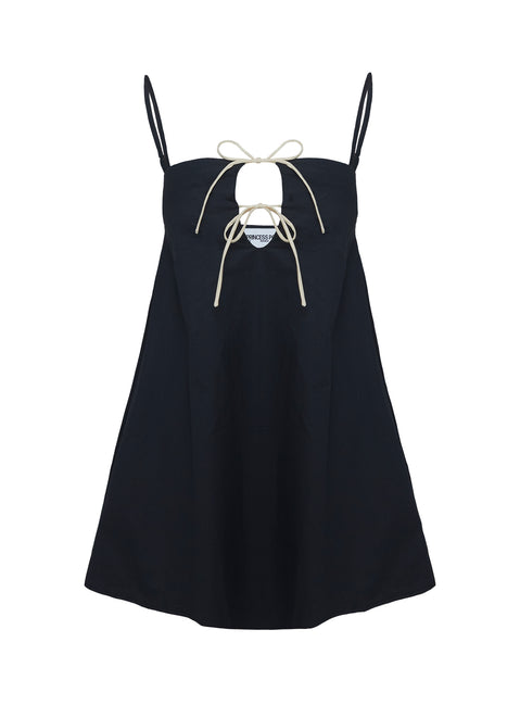 back view of model wearing Princess Polly Belong Together Mini Dress Black Square Neck 