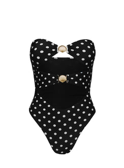Bezique Strapless Cut Out One Piece Black / Polka Dot