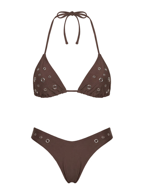 Soft Summer Eyelet Detail Bikini Bottoms Brown