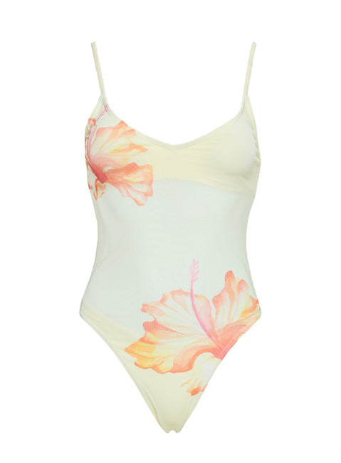 Bobbette V Neck One Piece Yellow Floral
