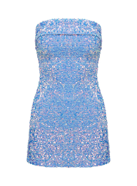 product Princess Polly Caprina Sequin Mini Dress Light Blue Straight Neck 