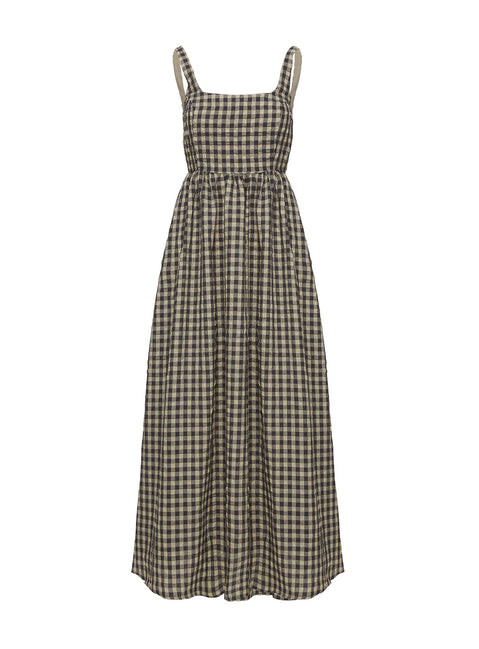product Princess Polly Cartmel Check Maxi Dress Black / Cream Tall Square Neck 