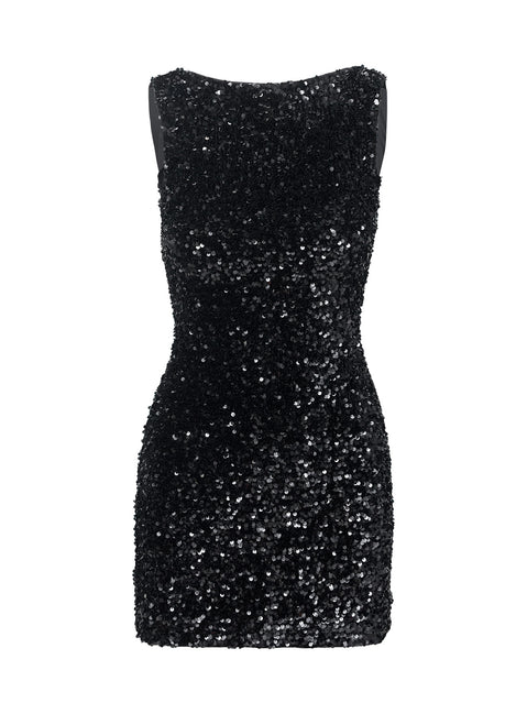 product Princess Polly Cinematic Sequin Backless Mini Dress Black Boat Neck 