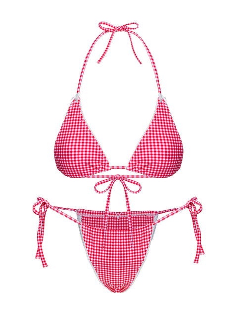 City Of Palms Triangle Bikini Top Red Gingham