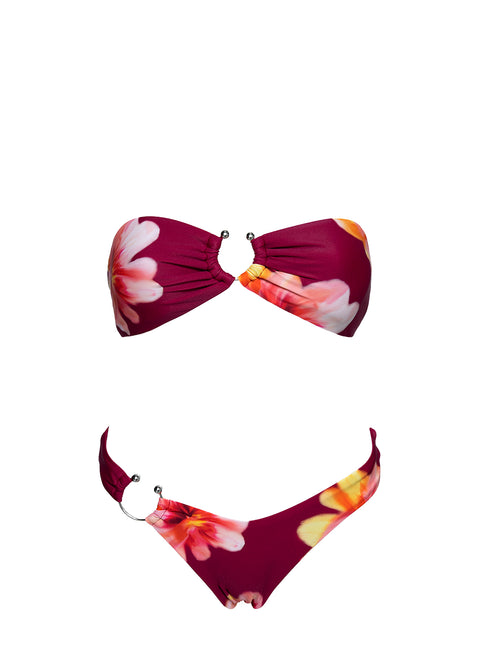 Candy High Cut Cheeky Bikini Bottoms Burgundy Floral