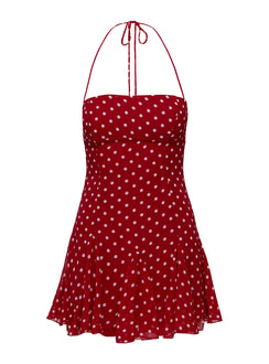 Delamere Mini Dress Red Polka Square Neck 
