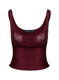 back view of model wearing Princess Polly Delilah Top Burgundy Sleeveless Plunger 