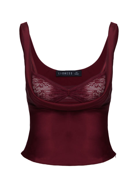 back view of model wearing Princess Polly Delilah Top Burgundy Sleeveless Plunger 
