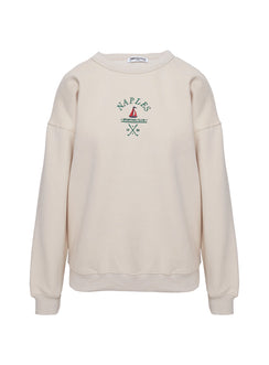 front view of model wearing Princess Polly Dream Fleece Classic Crewneck Sweater Beige Jumpers 