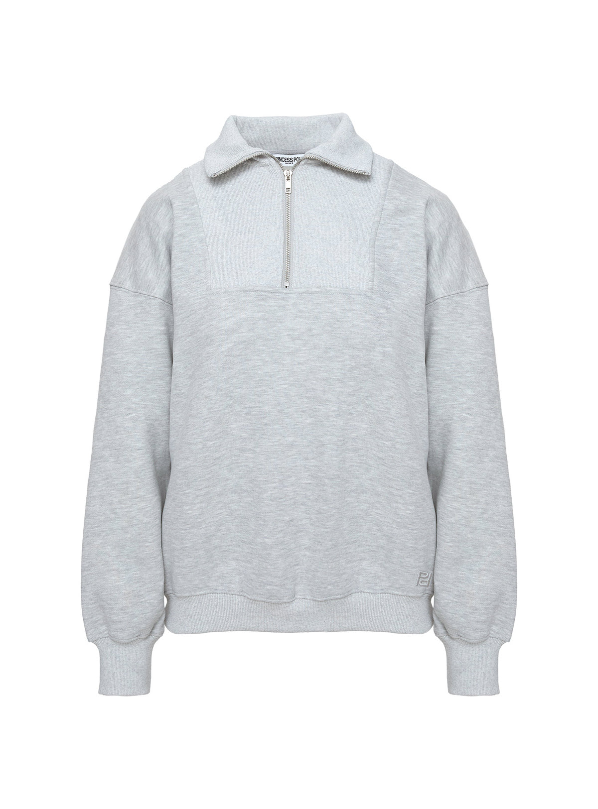back view of model wearing Princess Polly Dream Fleece Quarter Zip Sweatshirt Grey Marle Longline Jumpers Jumpers 