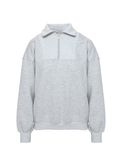 back view of model wearing Princess Polly Dream Fleece Quarter Zip Sweatshirt Grey Marle Longline Jumpers Jumpers 