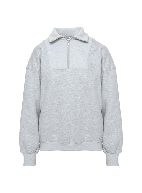 back view of model wearing Princess Polly Dream Fleece Quarter Zip Sweatshirt Grey Marle Longline Jumpers Jumpers 