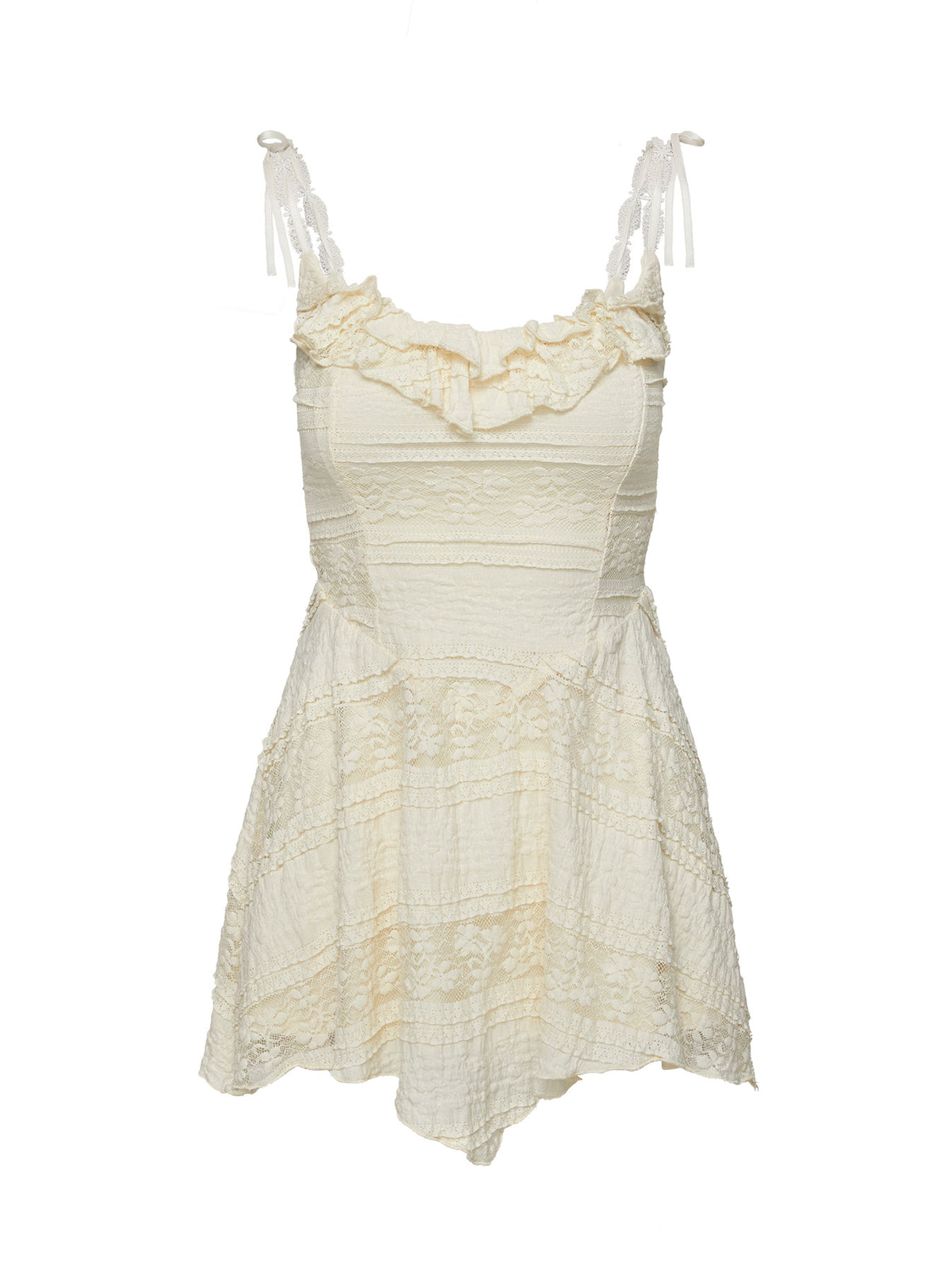 back view of model wearing Princess Polly Dwyer Mini Dress Cream Sweetheart Neckline 