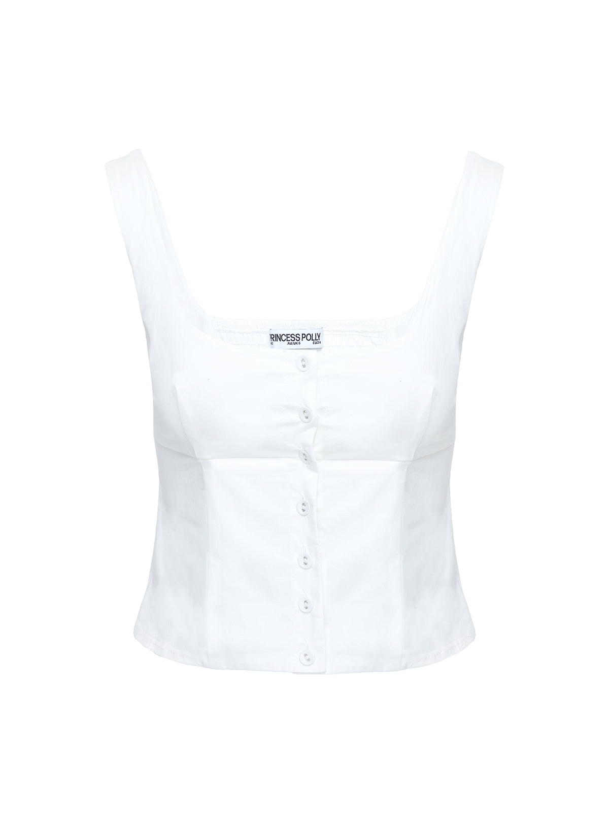 back view of model wearing Princess Polly Effortless Top White Sleeveless Scoop Neck 