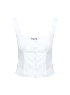 back view of model wearing Princess Polly Effortless Top White Sleeveless Scoop Neck 