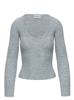 back view of model wearing Princess Polly Elayna Sweater Grey Marle Cropped Jumpers Jumpers 