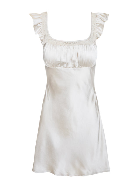 back view of model wearing Princess Polly Ever After Mini Dress Cream Scoop Neck 