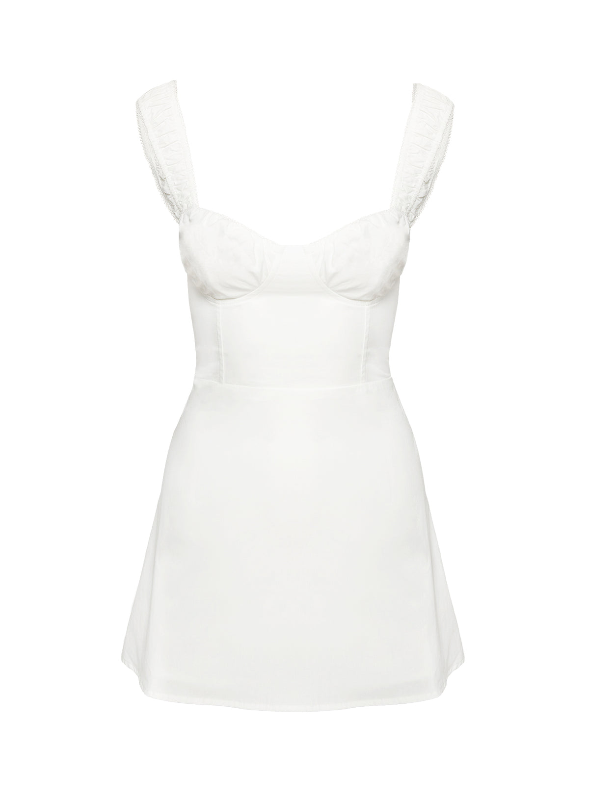 back view of model wearing Princess Polly Faubert Mini Dress White Sweetheart Neckline 