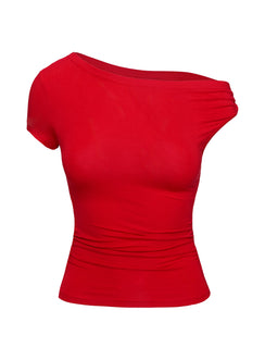 product Princess Polly Fabre Top Red Short Sleeves Asymmetric Neckline 