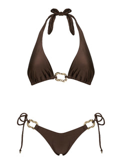 Fianna Halter Hardware Bikini Top Brown