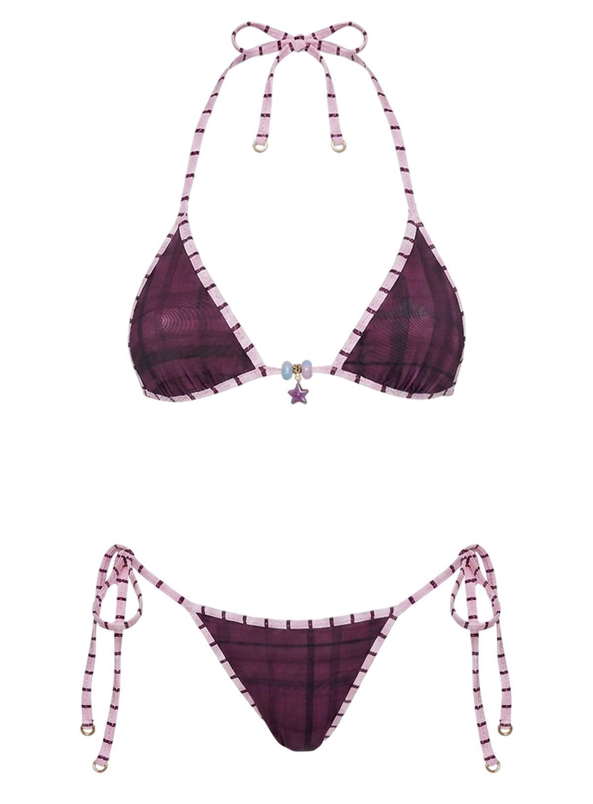 Blaylock Reversible Triangle Bikini Top Pink Check / Stripe