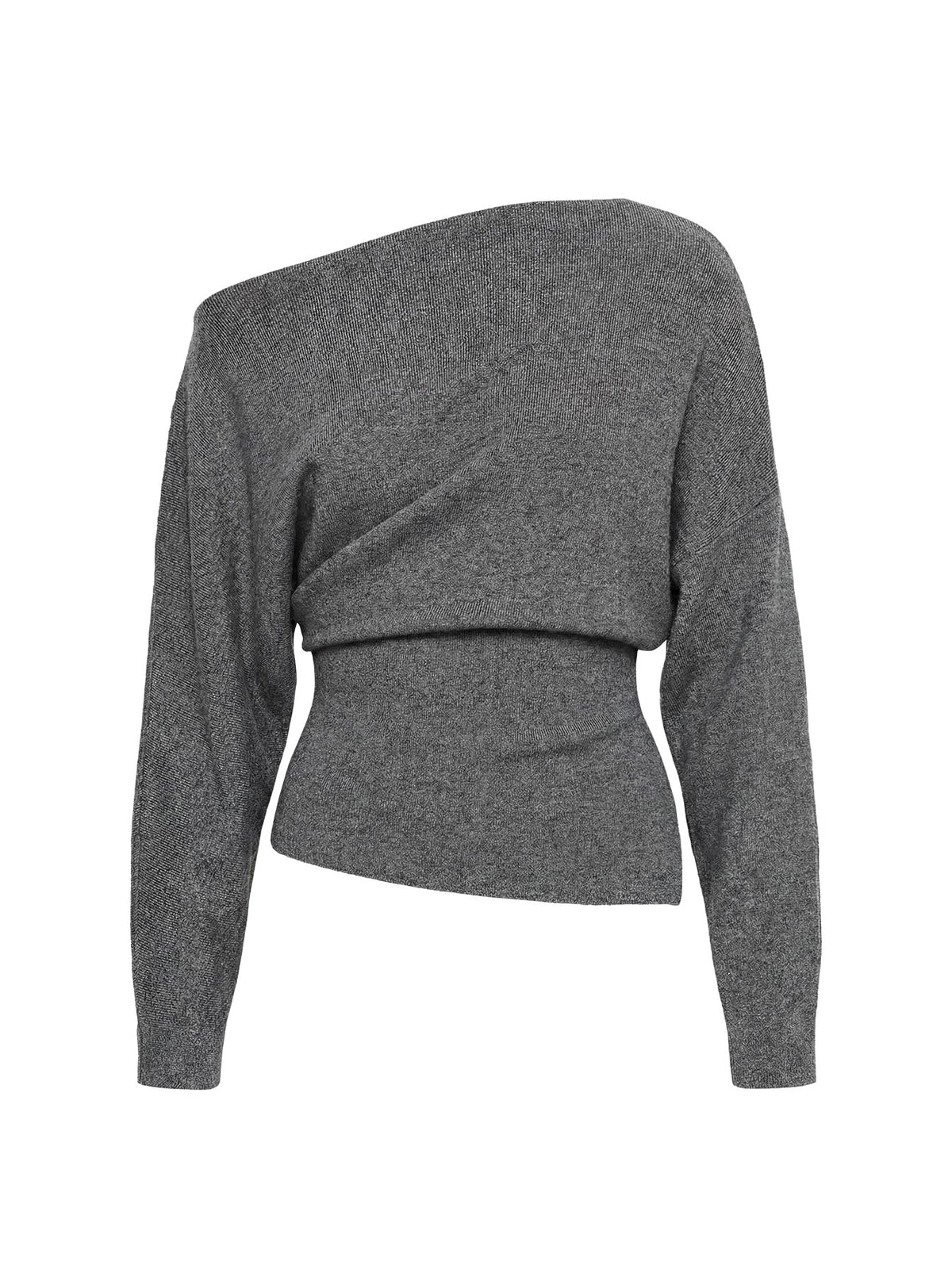 Featured in the Kaelith Off shoulder Knit Sweater Dark Grey womens-jumpers with short length product Princess Polly