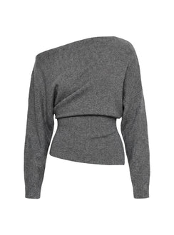 Featured in the Kaelith Off shoulder Knit Sweater Dark Grey womens-jumpers with short length product Princess Polly