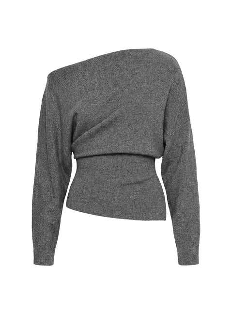 Featured in the Kaelith Off shoulder Knit Sweater Dark Grey womens-jumpers with short length product Princess Polly