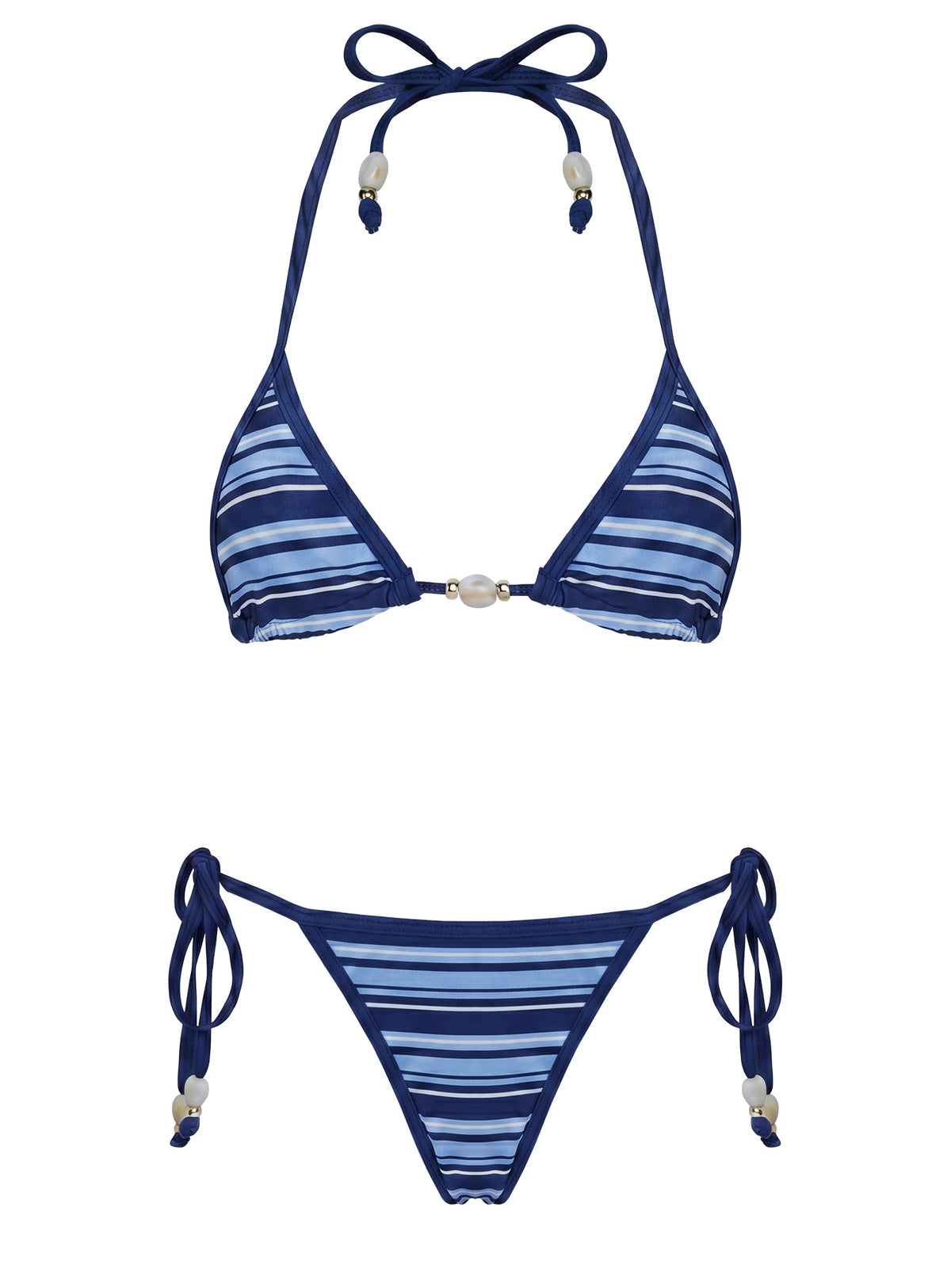 Mikaya Beaded Tie Side Bikini Bottoms Navy Stripe