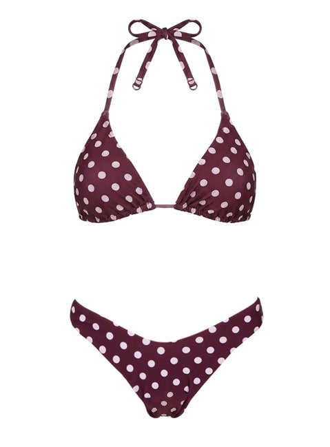Jenner Triangle Bikini Top Wine / Pink Polka