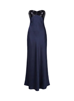 See The Vision Sequin Bust Strapless Maxi Dress Navy
