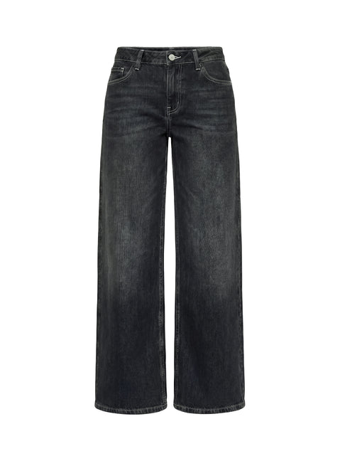 Ramos Low Rise Wide Leg Denim Jeans Dark Grey Wash