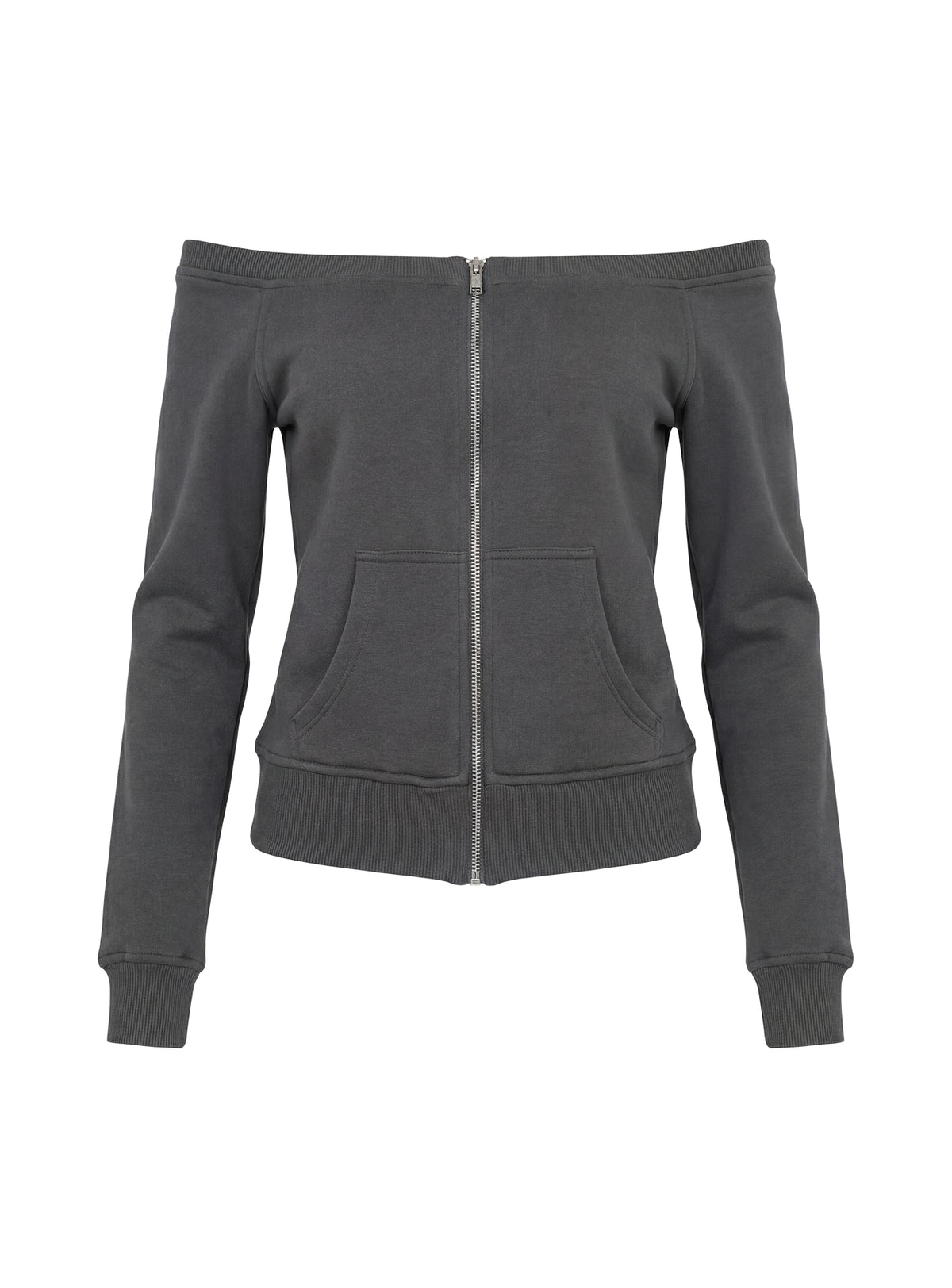 Designed with style the Airazo Off Shoulder Zip Through Jumper Grey womens-jumpers featuring short length and oversized fit product