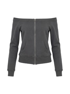 Designed with style the Airazo Off Shoulder Zip Through Jumper Grey womens-jumpers featuring short length and oversized fit product