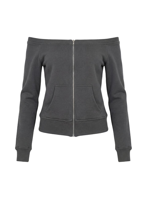 Designed with style the Airazo Off Shoulder Zip Through Jumper Grey womens-jumpers featuring short length and oversized fit product